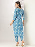 Blue Pure Cotton Floral Printed Straight Kurta Pant Set
