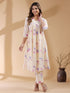 Cream Pure Cotton Floral Printed A-line Kurta Set