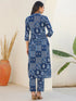 Indigo Pure Cotton Ethnic Motifs Printed Straight Kurta Pant Set