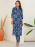 Indigo Pure Cotton Ethnic Motifs Printed Straight Kurta Pant Set