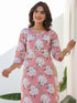 Janasya Women's Pink Pure Cotton Floral Printed Straight Kurta Pant Set