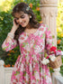 Pink Pure Cotton Floral Printed A-line Kurta