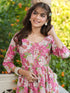 Pink Pure Cotton Floral Printed A-line Kurta