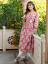 Pink Pure Cotton Floral Printed A-line Kurta