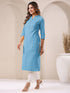 Light Blue Cotton Solid Straight Kurta