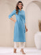 Light Blue Cotton Solid Straight Kurta