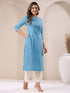 Light Blue Cotton Solid Straight Kurta