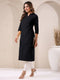 Black Cotton Solid Straight Kurta