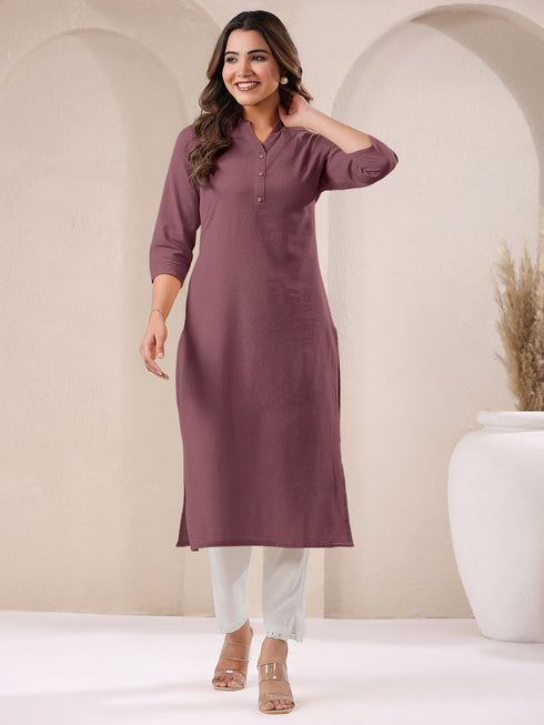 Mauve Cotton Solid Straight Kurta