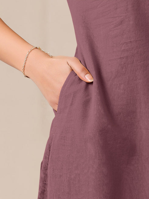 Mauve Cotton Solid Straight Kurta