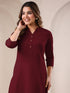 Maroon Cotton Solid Straight Kurta