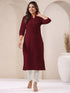 Maroon Cotton Solid Straight Kurta