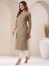 Beige Cotton Solid Straight Kurta