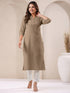 Beige Cotton Solid Straight Kurta