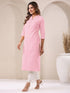 Pink Cotton Solid Straight Kurta