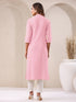 Pink Cotton Solid Straight Kurta