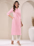 Pink Cotton Solid Straight Kurta