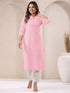 Pink Cotton Solid Straight Kurta
