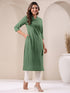 Green Cotton Solid Straight Kurta