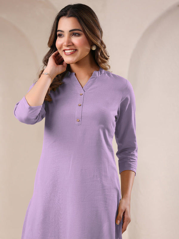 Lavender Cotton Solid Straight Kurta