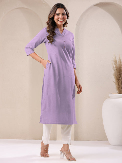 Lavender Cotton Solid Straight Kurta
