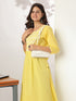 Janasya Women's Yellow Pure Cotton Yoke Embroidered A-line Kurta