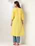 Janasya Women's Yellow Pure Cotton Yoke Embroidered A-line Kurta