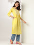Janasya Women's Yellow Pure Cotton Yoke Embroidered A-line Kurta