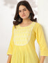 Janasya Women's Yellow Pure Cotton Yoke Embroidered A-line Kurta