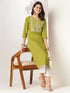Janasya Women's Lime Green Pure Cotton Yoke Embroidered Straight Kurta