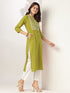 Janasya Women's Lime Green Pure Cotton Yoke Embroidered Straight Kurta