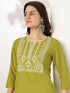 Janasya Women's Lime Green Pure Cotton Yoke Embroidered Straight Kurta