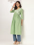 Janasya Women's Light Green Pure Cotton Yoke Embroidered A-line Kurta