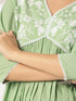 Janasya Women's Light Green Pure Cotton Yoke Embroidered A-line Kurta