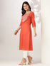 Janasya Women's Rust Pure Cotton Yoke Embroidered Straight Kurta