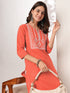 Janasya Women's Rust Pure Cotton Yoke Embroidered Straight Kurta