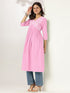 Janasya Women's Light Pink Pure Cotton Yoke Embroidered A-line Kurta