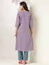 Janasya Women's Lavender Pure Cotton Yoke Embroidered A-line Kurta