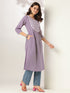 Janasya Women's Lavender Pure Cotton Yoke Embroidered A-line Kurta