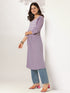 Janasya Women's Lavender Pure Cotton Yoke Embroidered A-line Kurta