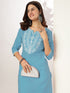 Janasya Women's Light Blue Pure Cotton Yoke Embroidered Straight Kurta