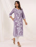 Janasya Women's Light Purple Pure Cotton Embroidered Straight Kurta