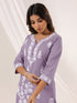 Janasya Women's Light Purple Pure Cotton Embroidered Straight Kurta