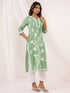 Janasya Women's Light Green Pure Cotton Embroidered Straight Kurta