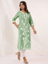Janasya Women's Light Green Pure Cotton Embroidered Straight Kurta
