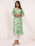 Janasya Women's Light Green Pure Cotton Embroidered Straight Kurta