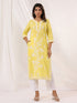 Janasya Women's Yellow Pure Cotton Embroidered Straight Kurta