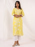 Janasya Women's Yellow Pure Cotton Embroidered Straight Kurta