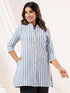 Janasya Women's White Cotton Striped Straight Short Kurti