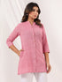 Janasya Women's Pink Cotton Solid Straight Short Kurti